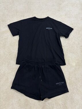 White Fox sweatshorts and t shirt matching set